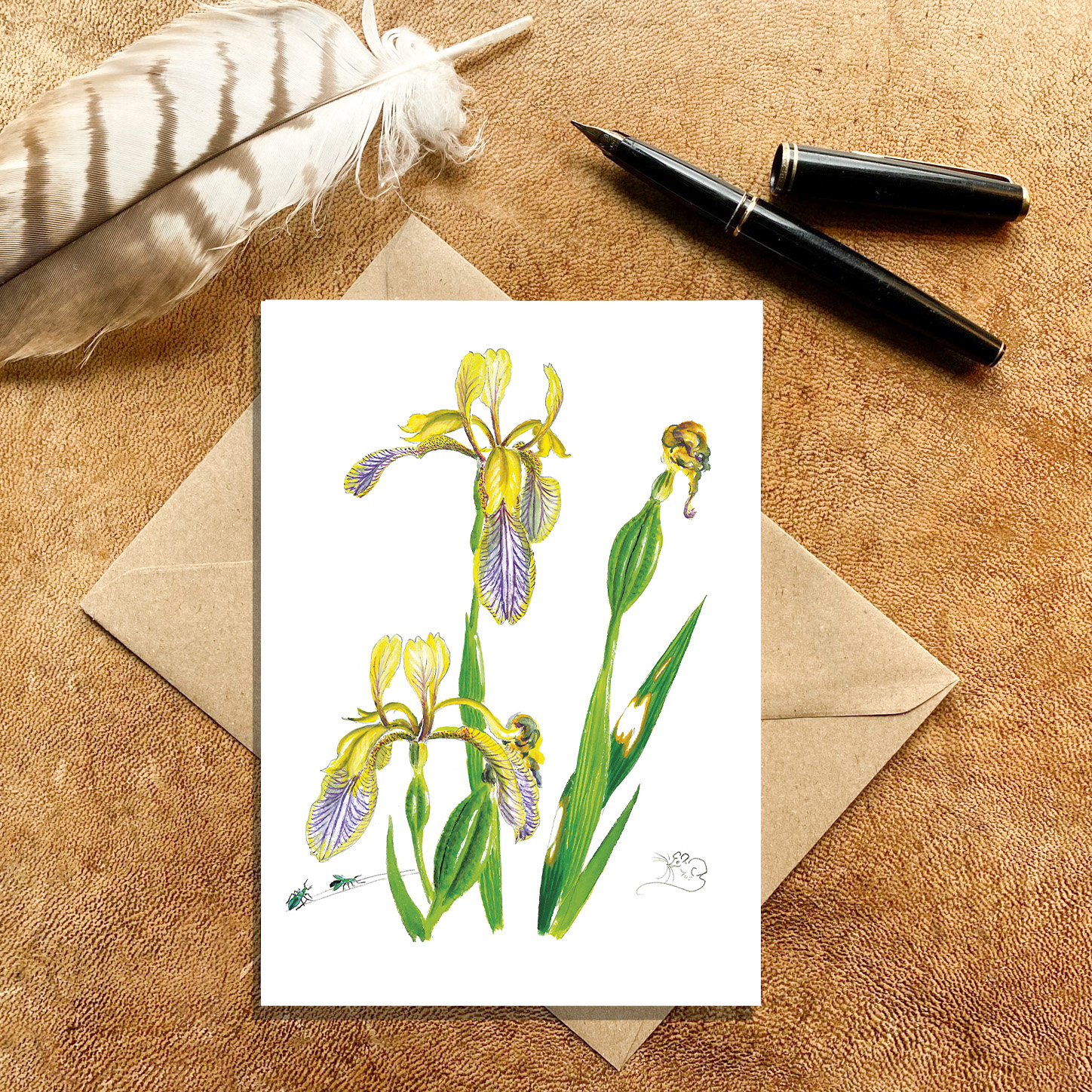 Minature Blue & Yellow Iris Card