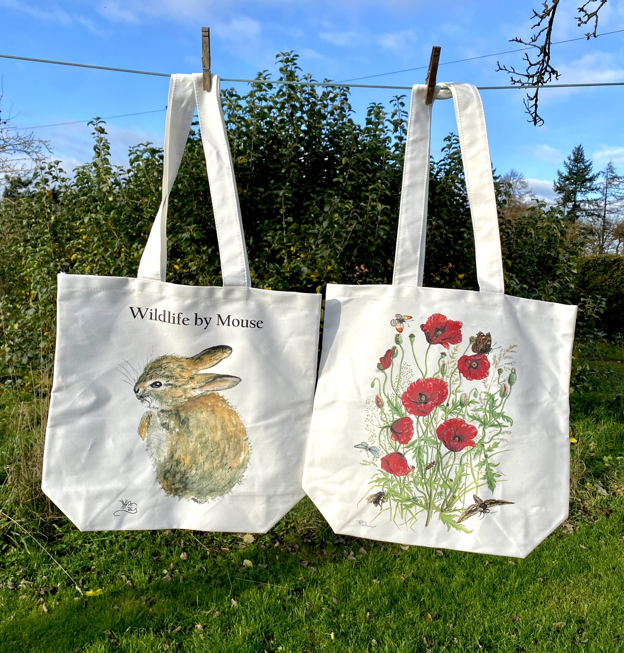 Double sided Tote Bags Poppies & Bunny