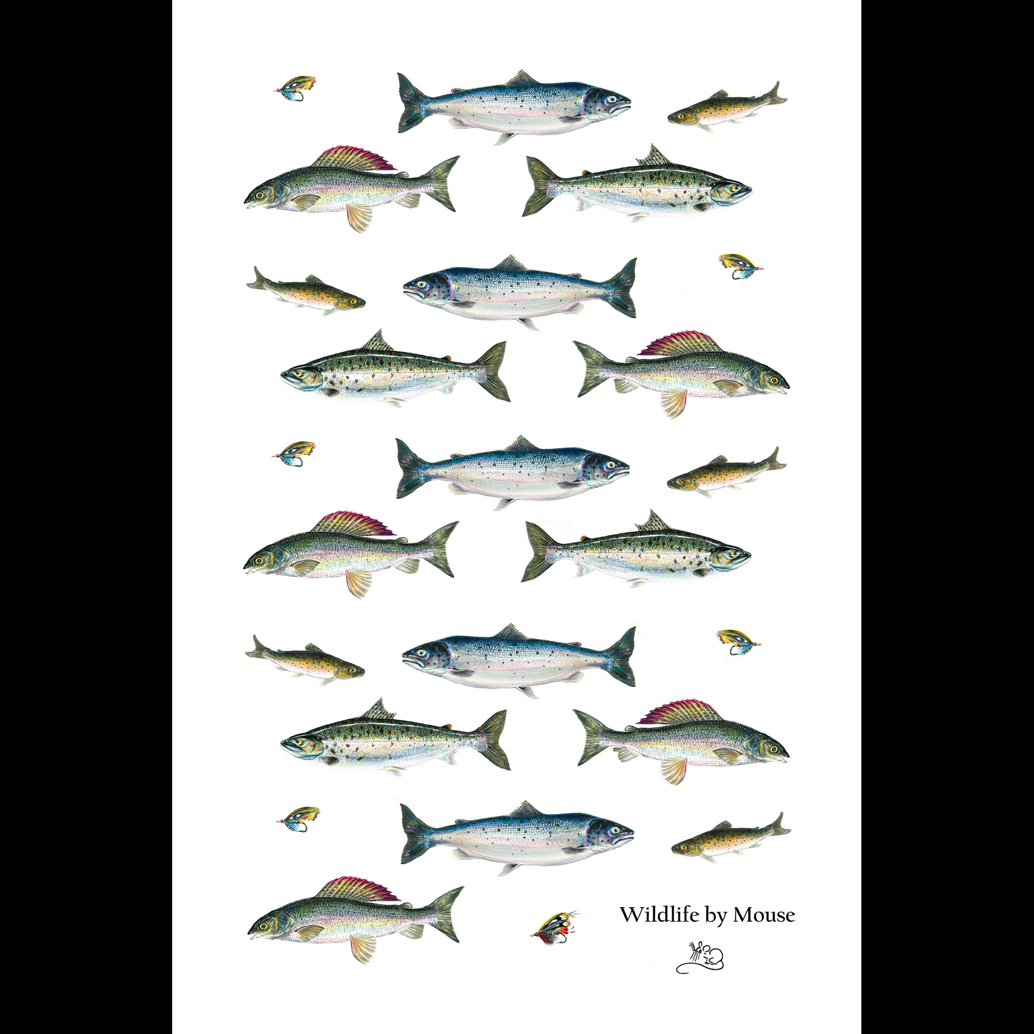 Game fish tea towel Salmon, sea trout,